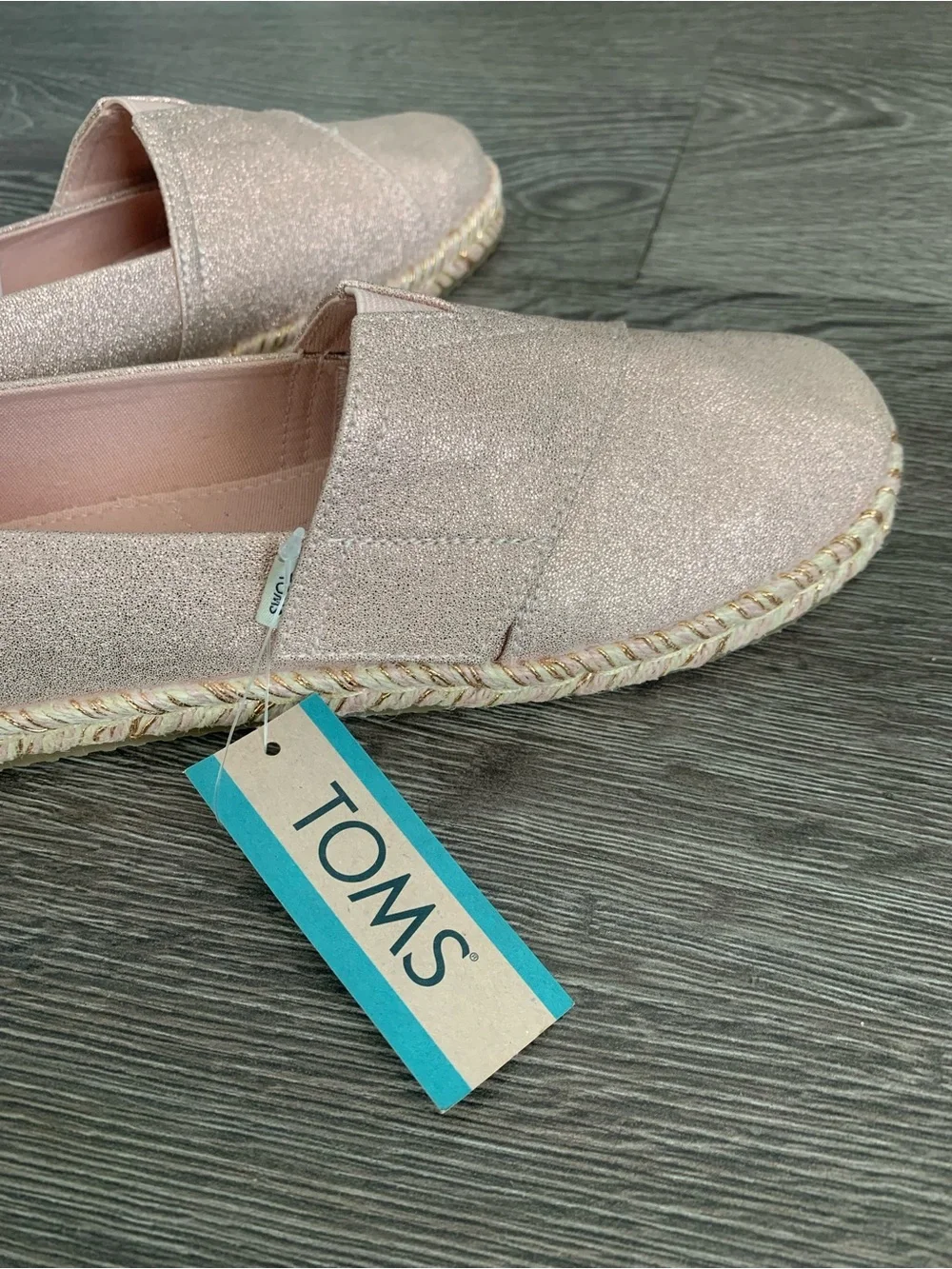 TOMS kids Rose Gold Metallic Espadrille Slip-Ons